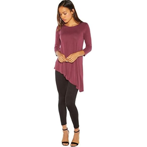 Rohb Shoes - Rohb by Joyce Azria High Line Sleeve Asymmetrical Tee (Burgundy) Size M